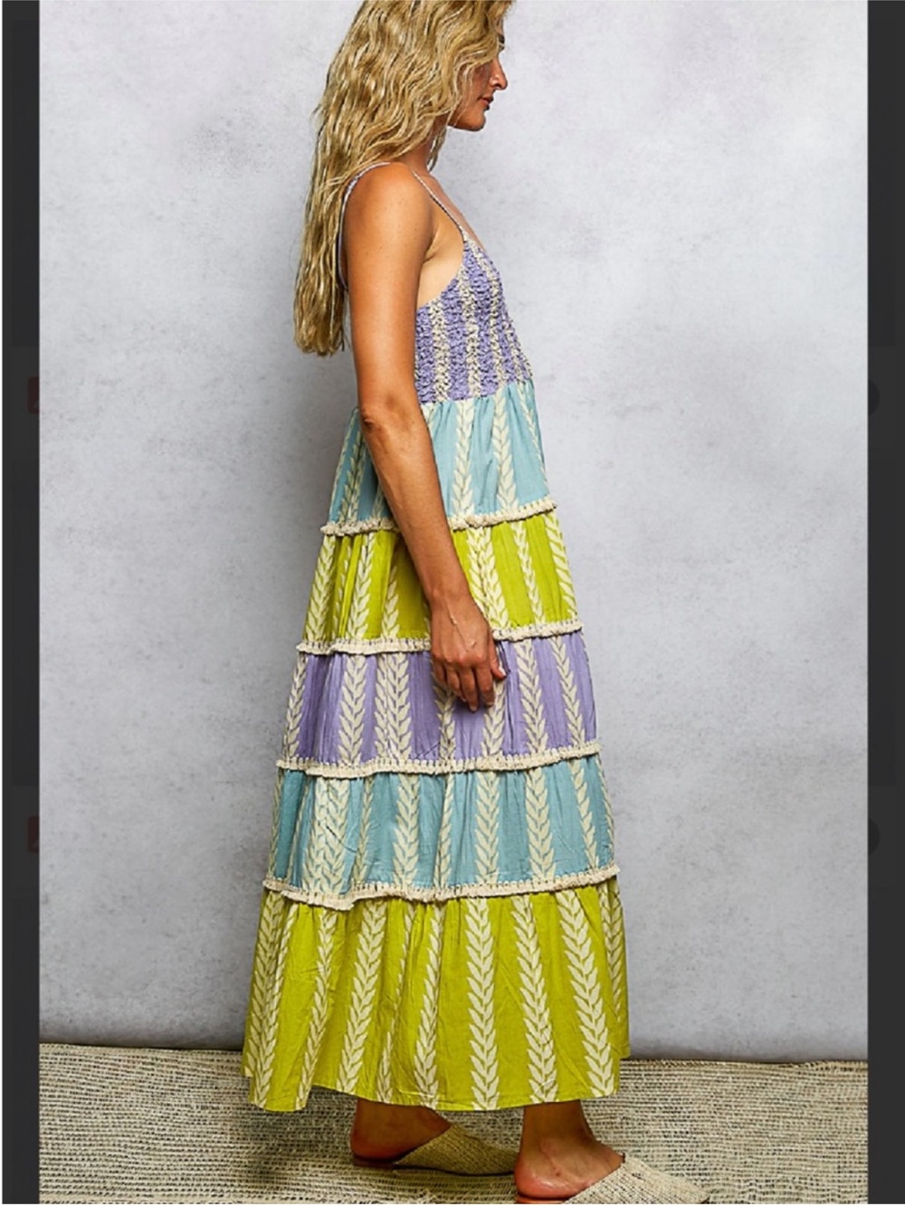 New: POL Multicolor Tiered Lace Tassel Detail Smocked Bodice Maxi Dress• Small - Picture 3 of 5